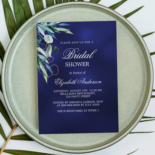 Brautparty Marineblau Grün elegant Einladungspostkarte (Von Creator hochgeladen)