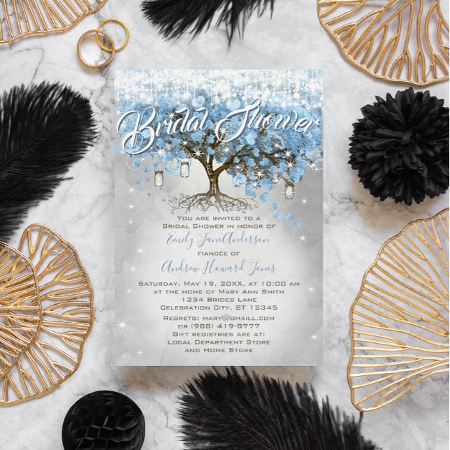 Brautparty Mason Jar Blue Heart Leaf Tree Einladung (Von Creator hochgeladen)