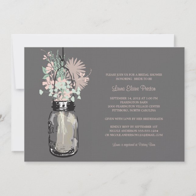 Brautparty Mason Jar und Wildblumen Einladung (Vorderseite)