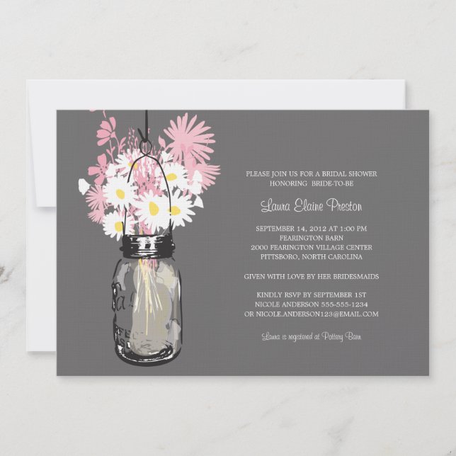 Brautparty Mason Jar und Wildblumen Einladung (Vorderseite)