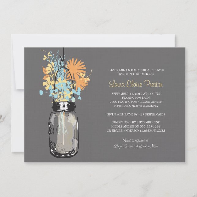 Brautparty Mason Jar und Wildblumen Einladung (Vorderseite)