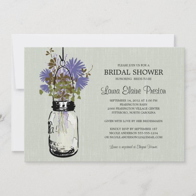 Brautparty Mason Jar und Wildblumen Einladung (Vorderseite)