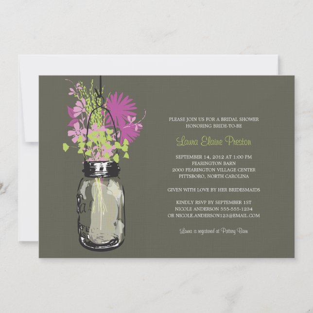 Brautparty Mason Jar und Wildblumen Einladung (Vorderseite)