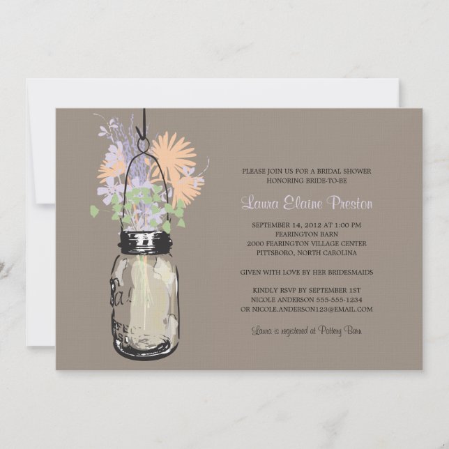 Brautparty Mason Jar und Wildblumen Einladung (Vorderseite)