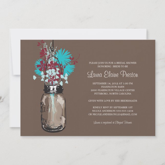 Brautparty Mason Jar und Wildblumen Einladung (Vorderseite)