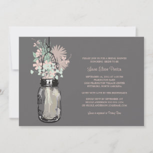 Brautparty-Maurer-Glas und Wildblumen Einladung