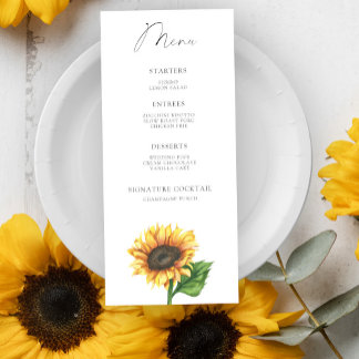 Brautparty-Menü mit Minimalistischen Sonnenblumen Menükarte