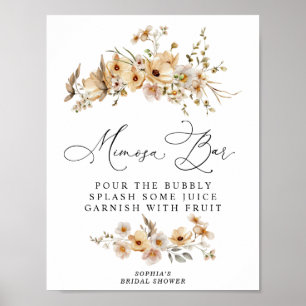 Brautparty Mimosa-Bar mit beigen Wildblumen Poster