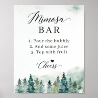 Brautparty Mimosa Bar Sign Winter Pine Trees