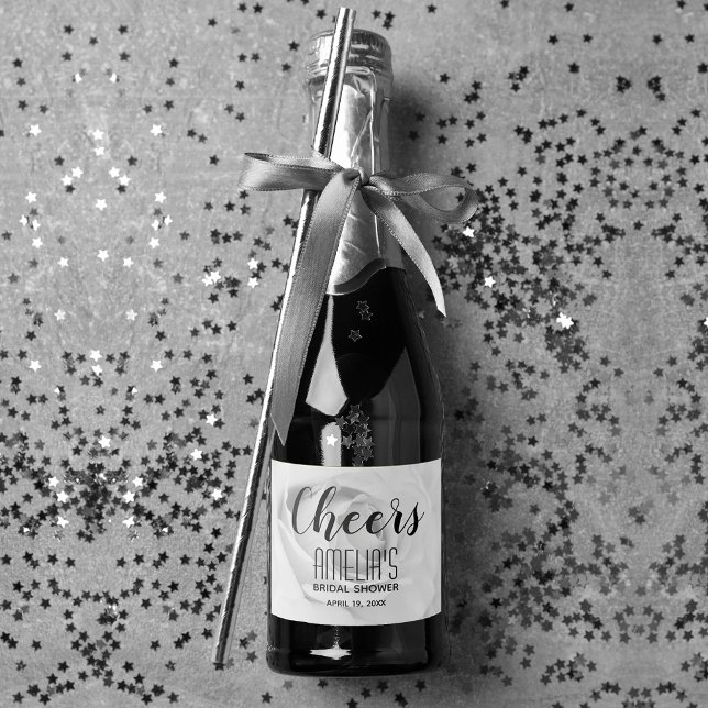 Brautparty Mini (Black and white rose mini champagne bottle label for favors or serve to guests)