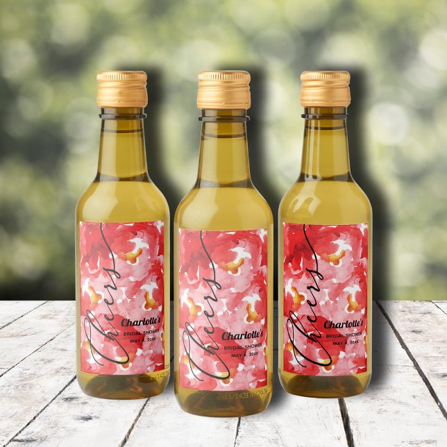 Brautparty Mini Weinetikett (Watercolor red roses floral Bridal Shower mini wine bottle personalized labels)