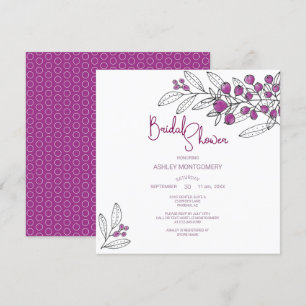 Brautparty Minimalistische Lila Berries Blätter Einladung