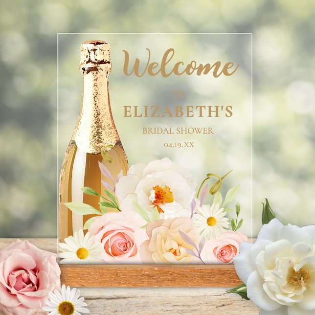Brautparty mit Aquarellfarben Acrylschild (Watercolor blush floral bridal shower Welcome tabletop acrylic sign)