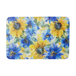 Brautparty mit blauen gelben Blumen Badematte