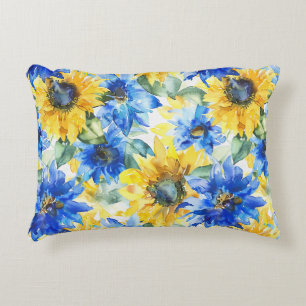Brautparty mit blauen gelben Blumen Dekokissen