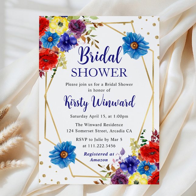 Brautparty mit blauen und roten Blume Einladung (Von Creator hochgeladen)