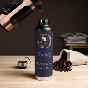 Brautparty mit Blumenmonogramm Navy Buchstabe D Trinkflasche