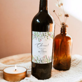 Brautparty mit einfachen Wildpflanzen Weinetikett