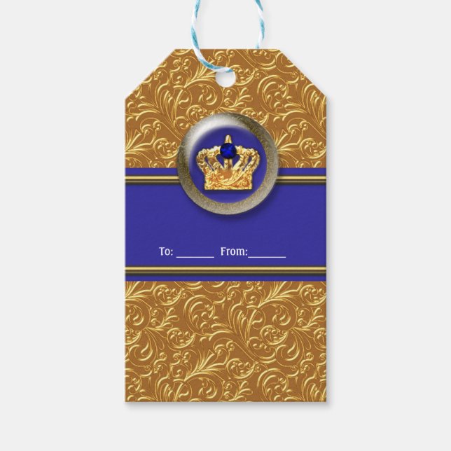 Brautparty mit Gold & Royal Blue Crown Custom Geschenkanhänger (Vorderseite)