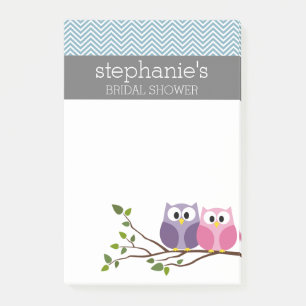 Brautparty mit Owl Couple auf Zweig Post-it Klebezettel
