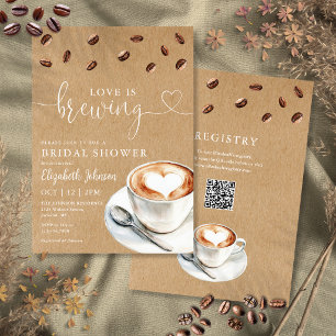 Brautparty mit QR-Code für Love Is Brewing Coffee Einladung
