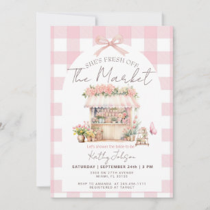 Brautparty mit rosa Gingham Fresh Off The Market Einladung