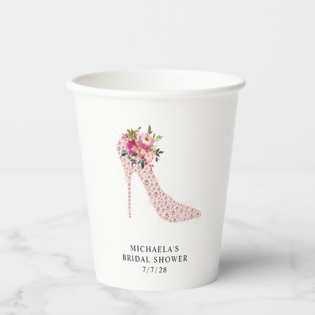 Brautparty mit rosa High Heels Pappbecher (Vorderseite)