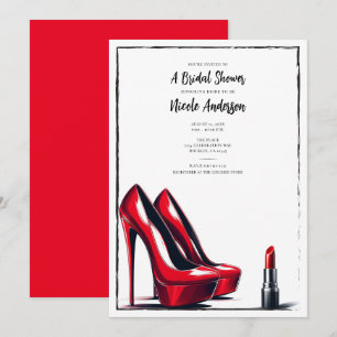 Brautparty mit roten High Heels und Lipstick Einladung