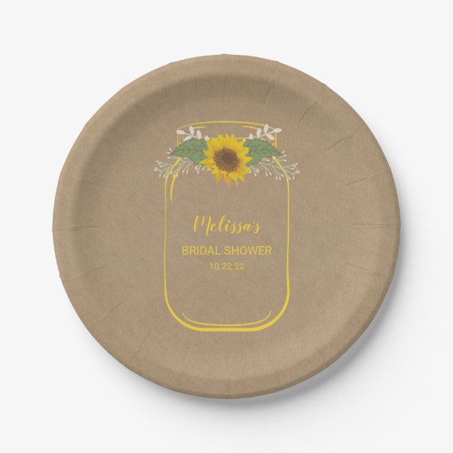Brautparty mit Sonnenblumen, Glaskeramik Pappteller (Vorderseite)