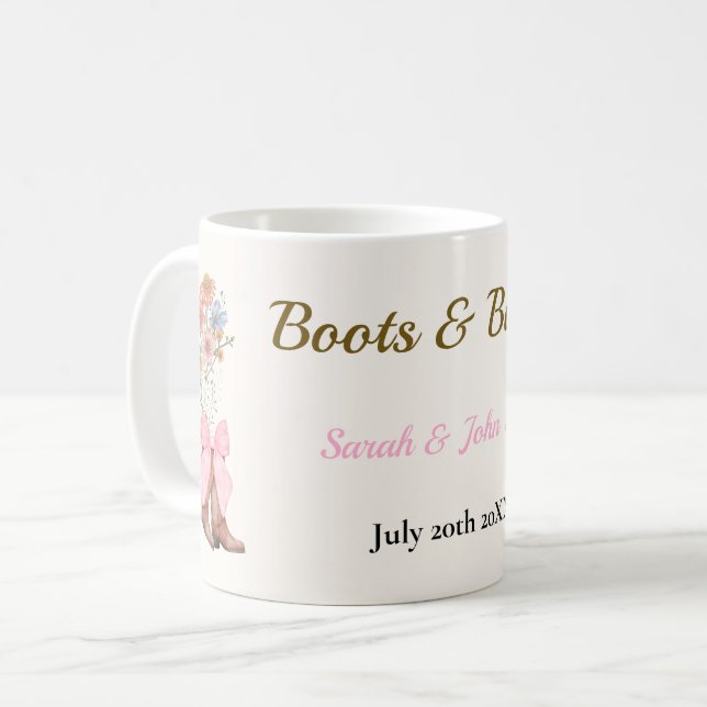 Brautparty mit Stiefeln & Bubbly Kaffeetasse (Vorderseite Links)