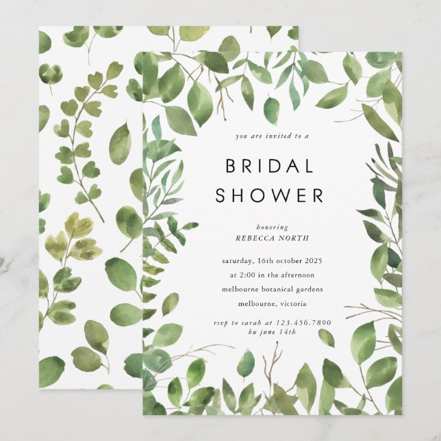 Brautparty mit Wasserfarbenleafe Einladung (Vorne/Hinten)