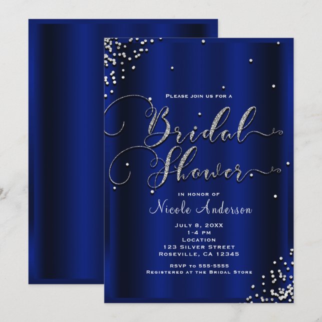 Brautparty Modern Silver Shine Glam Confetti Einladung (Vorne/Hinten)