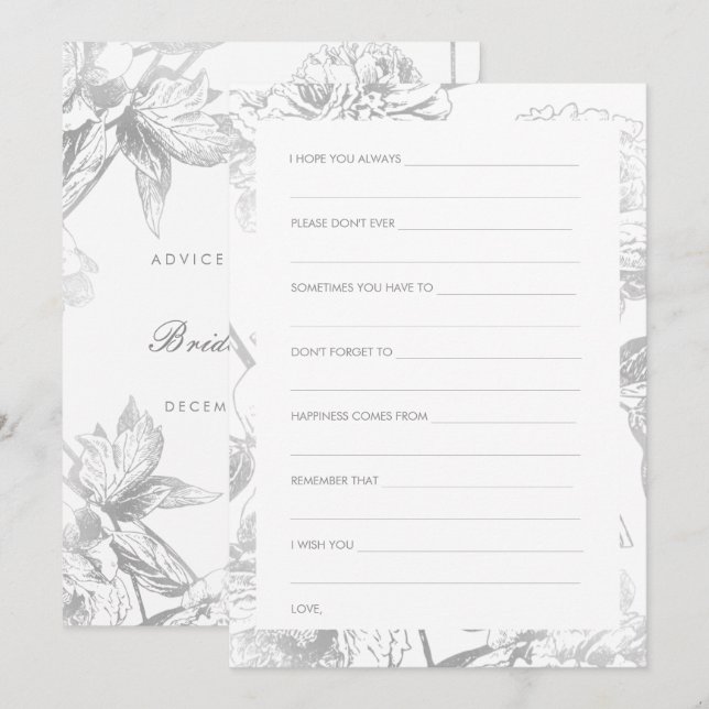 Brautparty Modern Simple Silber Floral Einladung (Vorne/Hinten)