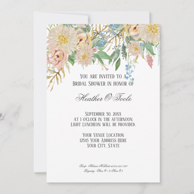 Brautparty Moderne Aquarellfarben Rose Gold Flora Einladung (Vorderseite)