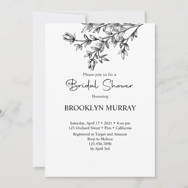 Brautparty, moderne Bridal, Schwarzweiß Einladung (Vorderseite)