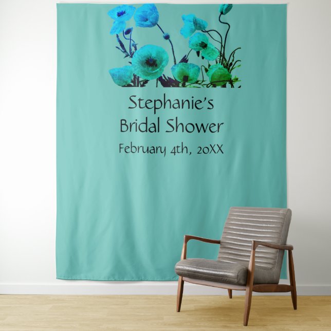 Brautparty Monogramm Name Floral Nebel Blau Aquama Wandteppich (Beispiel)