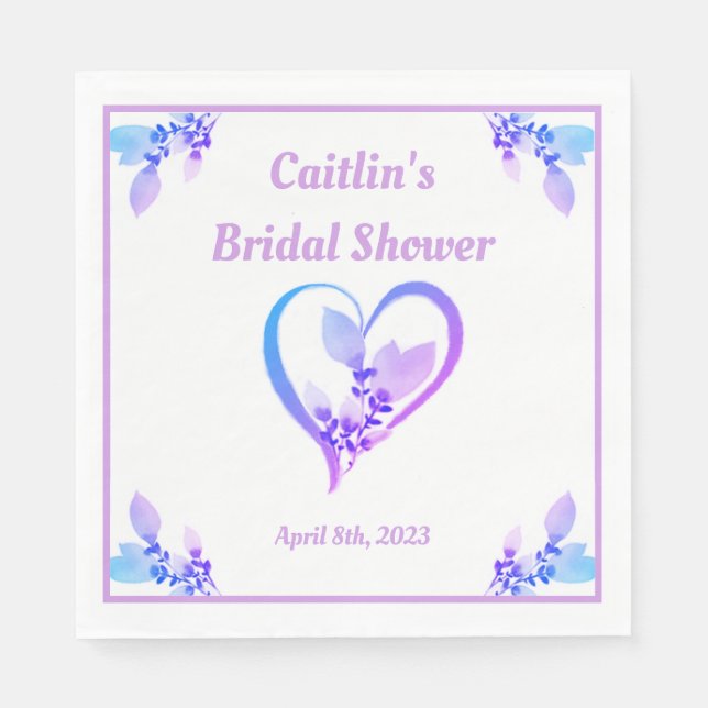 Brautparty Napkin - Periwinkle Wasserfarbenherz Serviette (Vorderseite)