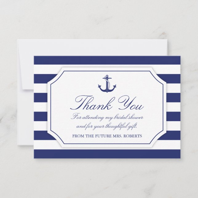 Brautparty Nautical Anchor Navy Blue Vielen Dank Dankeskarte (Vorderseite)