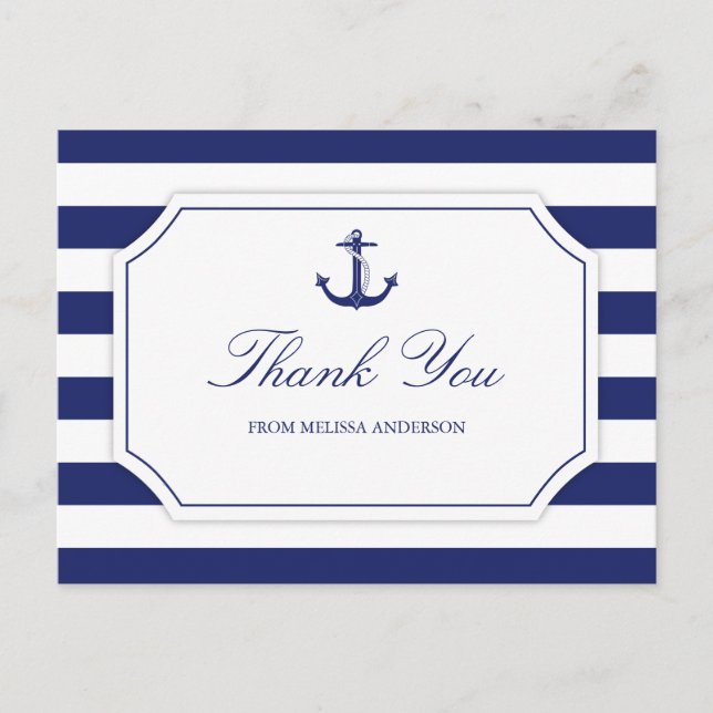 Brautparty Nautical Anchor Navy Blue Vielen Dank Postkarte (Vorderseite)