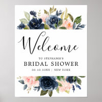 Brautparty Navy Blue Blush Pink Rose Willkommen