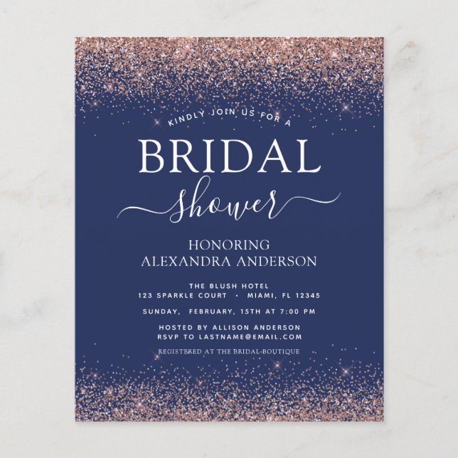 Brautparty Navy Blue Rose Gold Glitzer Flyer (Vorne)
