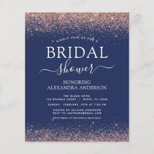 Brautparty Navy Blue Rose Gold Glitzer Flyer