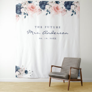 Brautparty Navy Blue und Blush Pink Wandteppich
