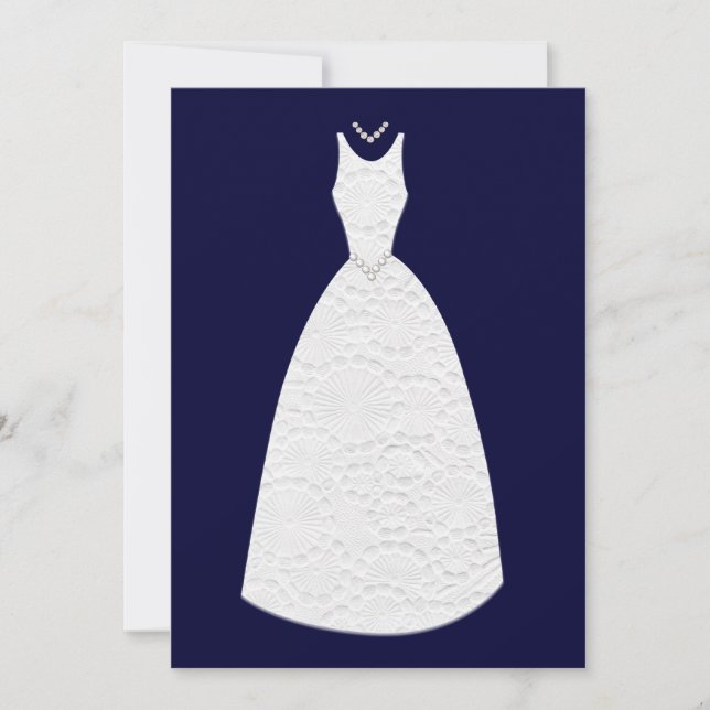 Brautparty Navy Blue Vintage Hochzeitskleid Einladung (Vorderseite)