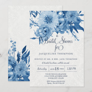 Brautparty Navy White Chintz Damask Floral Einladung