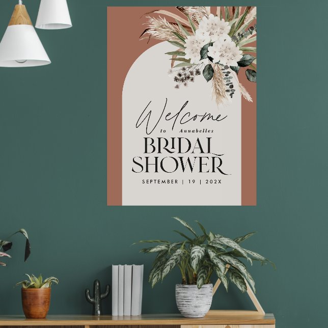 Brautparty Pampas Gras Moderne Terracotta Chic Poster (Wohnzimmer 1)
