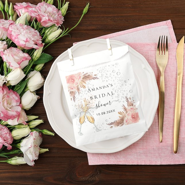 Brautparty Pampas Gras Rose Goldblase Geschenktütchen (Von Creator hochgeladen)
