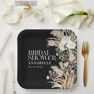 Brautparty Pampas Moderne Schwarz Pappteller