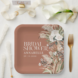 Brautparty Pampas Moderne Terracotta Pappteller
