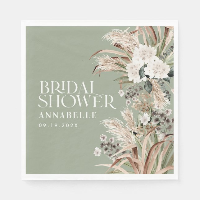 Brautparty Pampas Modernes, elegantes Weiß Serviette (Vorderseite)
